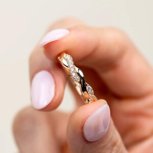 Minimalist Twisted Diamond Ring, Thin Gold Band, Stackable Ring Set, Bridal Jewelry Gift