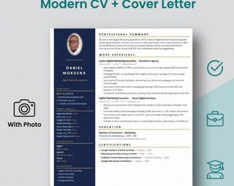 Plantilla de currículum moderno editable compatible con ATS, con foto y carta de presentación (MS Word)