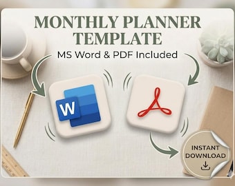 Plantilla de planificador mensual editable en MS Word y PDF