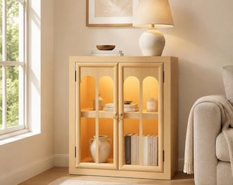 Arched Glass Sideboard Cabinet, LED Buffet Storage, Modern China Display (Modular)