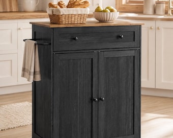 Mobile Kitchen Island Cart with Storage, Rolling Coffee Bar Cabinet, Farmhouse Style