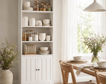 71 Inch White Bookcase With Doors, 6 Shelf Tall Storage Cabinet