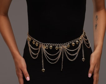 Cinturón de cadena dorada, cinturón de cadena para la cintura, cinturón de cadena con forma de corazón, cinturón de cadena para vestido, cadena dorada para el vientre, cinturón de cadena corporal, cinturón de cadena llamativo, cinturón para festivales