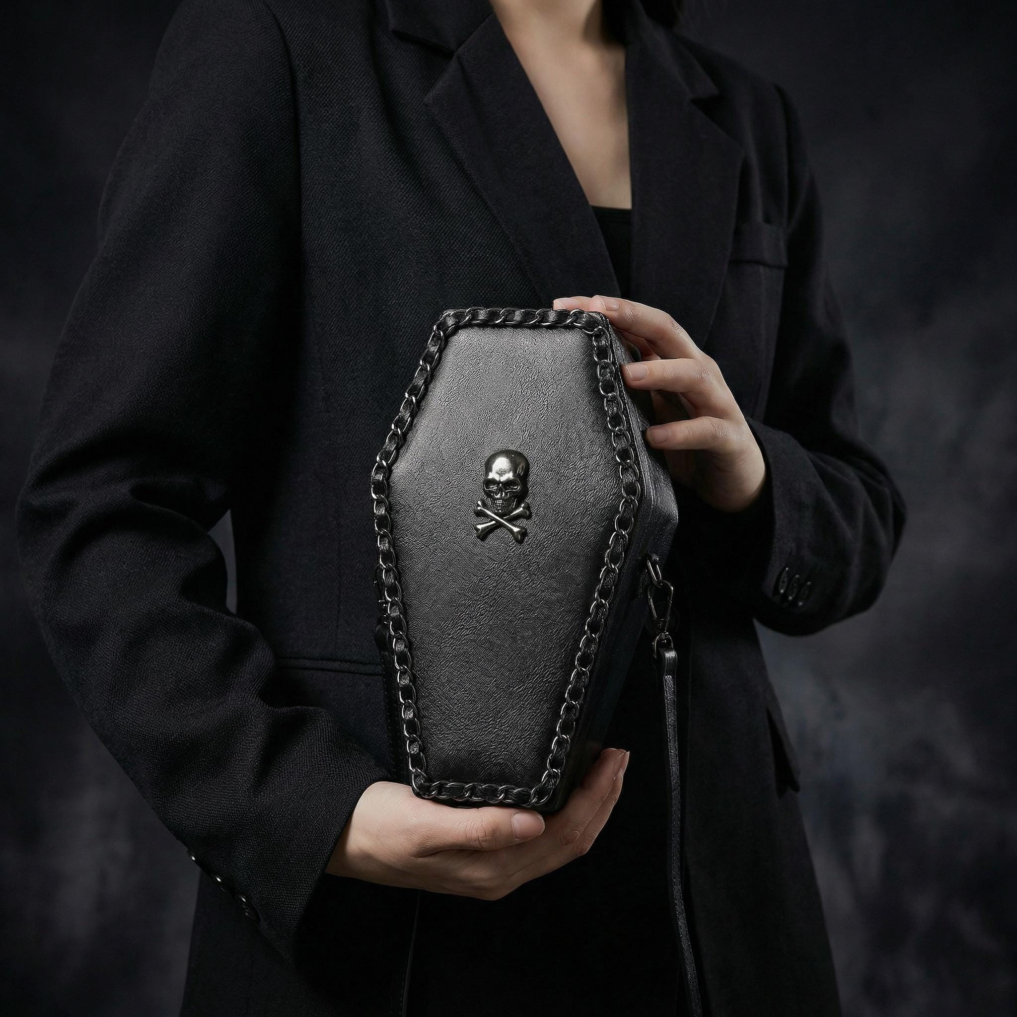 Gothic Flame Skull Handbag – Punk Leather Shoulder Bag Crossbody Purse Women
