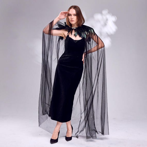 Black Feather Cape, Gothic Feather Cape, Goth Feather  display picture 3