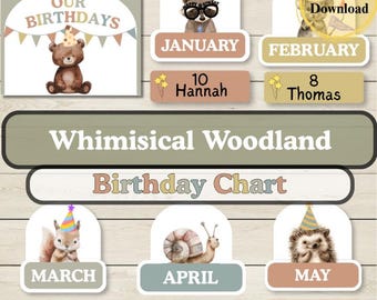 Whimsical Woodland Classroom Birthday Chart, Printable Classroom Decor