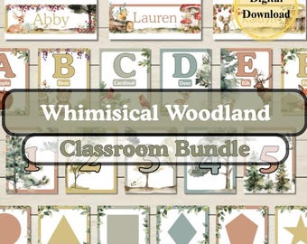 Whimsical Woodland Classroom Bundle, Editable Canva Template