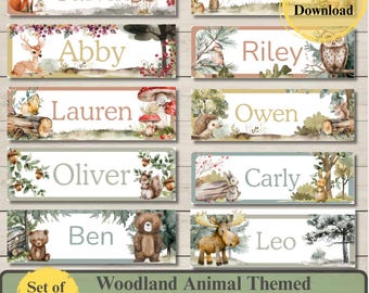 Woodland Animal Name Tags, Whimsical Classroom Decor, Nature Themed Nursery (Digital Download)