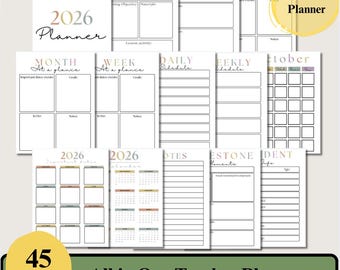 Pastel Rainbow Daily Teacher Planner, Homeschool Printable Lesson Planning, Customizable Materials, Calendars, To Do Lists, 45 Pages