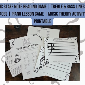 Music Staff Note Reading Game | Treble & Bass Lines and Spaces | Piano Lesson Game | Music Theory Activity | Printable