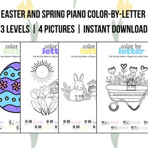 Frühlings-Klavierfarbe von Buchstabe Arbeitsblätter | Anfänger Hinweis Leseaktivität | Höhen, Bässe & Tastatur Test