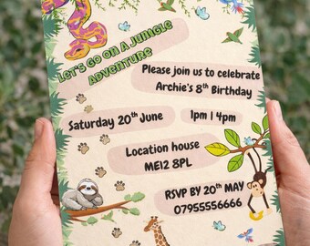 Invitación de cumpleaños de aventura en la jungla / Invitación para fiesta de animales de la jungla / Cumpleaños de niño / Invitación digital imprimible