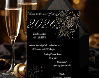 Invitación editable para la víspera de Año Nuevo / Plantilla elegante para fiesta de Año Nuevo (Descarga digital)