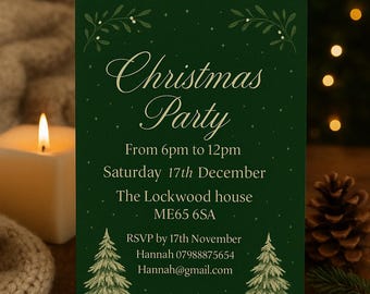 Invitación navideña ecológica: Plantilla elegante para fiestas (descarga inmediata)