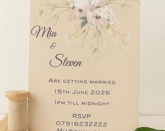 Invitación de boda floral elegante / Invitación de boda imprimible / Flores románticas en acuarela / Descarga digital / Editable