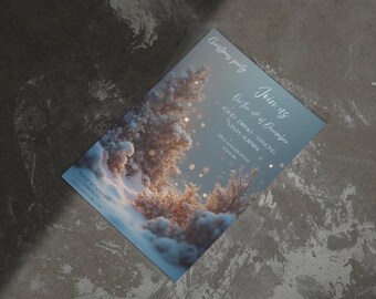 Elegante invitación navideña con nieve: plantilla editable (descarga instantánea)