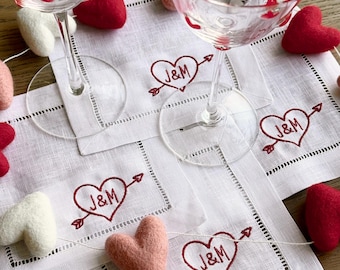 Custom Embroidered Cocktail Napkins | Personalized Engagement / Wedding Gift | Valentines Day