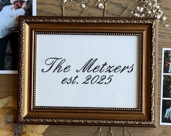 Personalized Family Name Embroidery | Established Date Linen Art