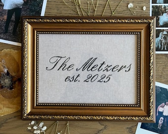 Personalized Family Name Embroidery | Established Date Linen Art