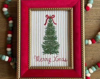Holiday Tree Embroidery | Christmas Linen Art