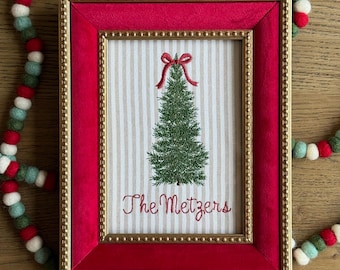 Personalized Holiday Family Name Embroidery | Christmas Linen Art