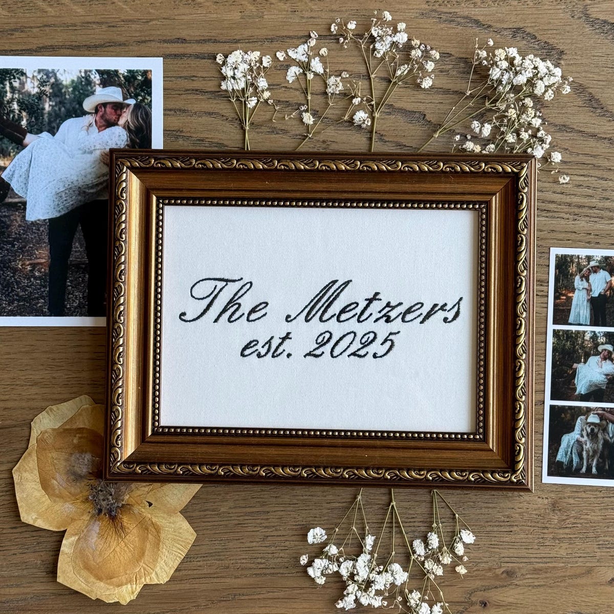Personalized Family Name Embroidery | Established Date Linen Art