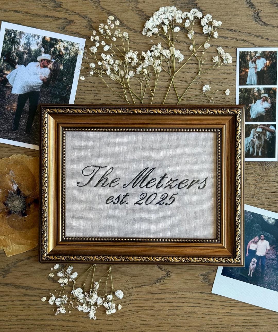 Personalized Family Name Embroidery | Established Date Linen Art - 8 x 10