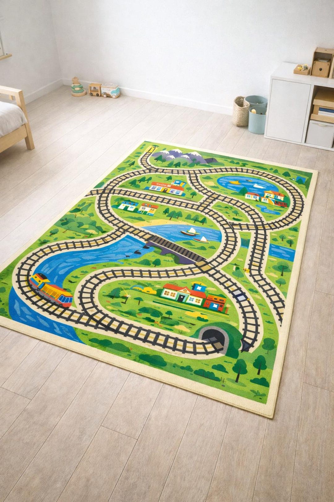Kids Train Track Road Map Rug, Educational City Playmat - Etsy