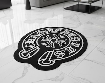 Gothic Cross Round Rug, Chrome Heart Style, Y2K Hypebeast Decor