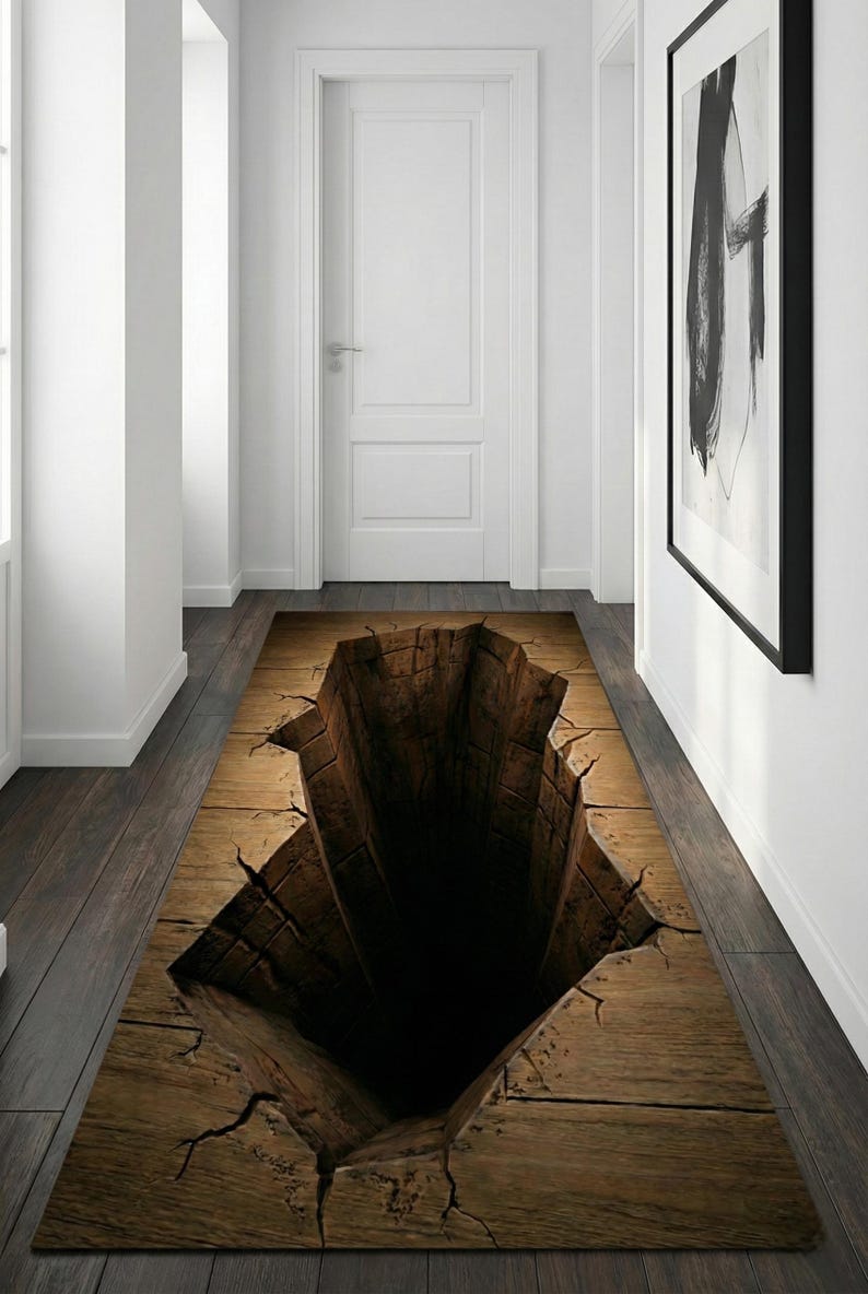 Fake Abyss Rug 3D Optical Illusion Rug – Cracked Wood Abyss, Fun Prank Decor - Etsy