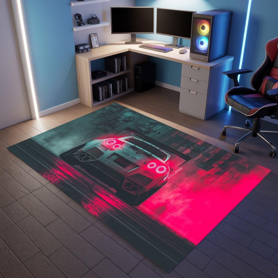 Cyperpunk Rug GT-R Neon Rug – Cyberpunk Car Art for Gamer Room - Etsy