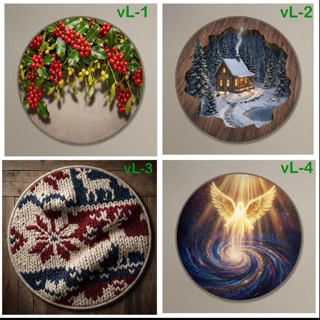Christmas Round Rug, 3D Winter Wonderland Carpet, Santa Reindeer Angel ...