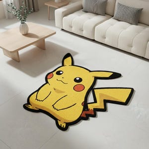 Pikachu Teppich - Pokémon Charakter Matte für Spielzimmer Dekor, Anime Bodenmatte, Gelber Kawaii Kindergarten Teppich, Rutschfest, Waschbar