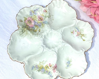 Lovely vintage french oyster plate floral by Limoges