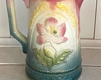 Vintage french majolica floral pitcher