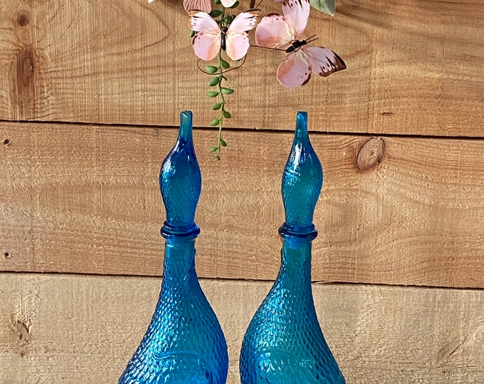 Vintage Empoli Italienne Décanter Glass Blue Duck Bottle Etsy