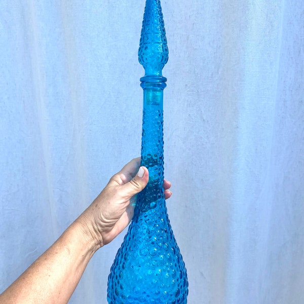 Vintage italian empoli glass genie bottle hobnail blue