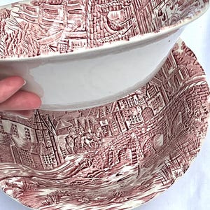 2 large vintage English ironstone red transferware serving bowls by Staffordshire England The post house