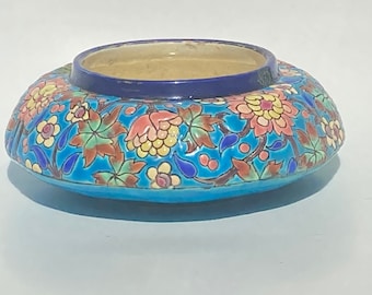 Vintage french ironstone enamel floral pot vase by Longwy