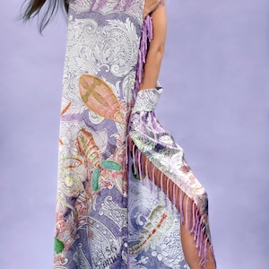 pure heavy silk satin giant shawl scarf. hand rolled, hand fringed. parme tones.