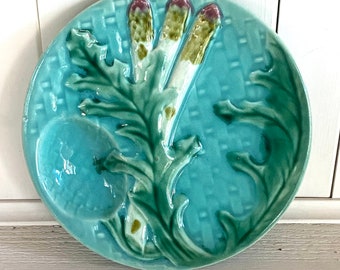 Antique rare majolica ironstone asparagus plate by Clairefontaine 1880