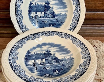 6 vintage ironstone blue transferware bowls société ceràmique Maestricht