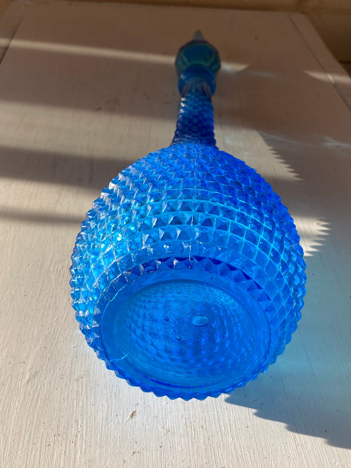 Vintage Italian Empoli Décanter Genie Bottle Blue Diamond Cut Etsy