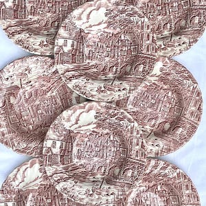 8 vintage ironstone red transferware pasta bowls by Staffordshire England the Post