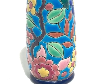 vintage french ironstone floral enameled toothpick holder vase by Longwy