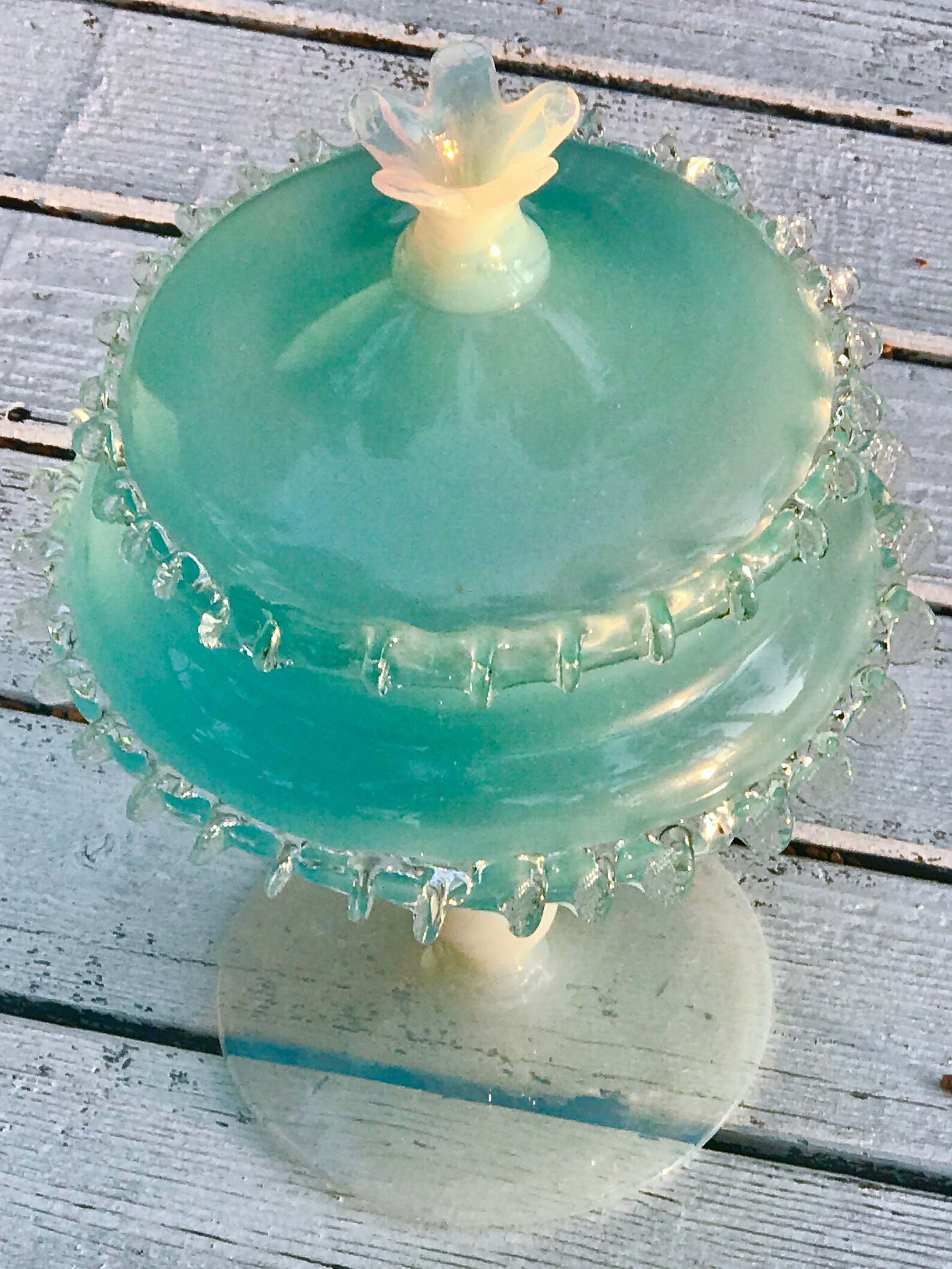 Vintage empoli opaline turquoise stemmed glass candy dish Etsy