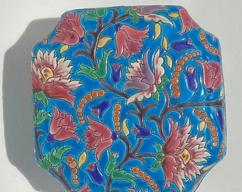 Lovely vintage french ironstone floral enameled box by Longwy