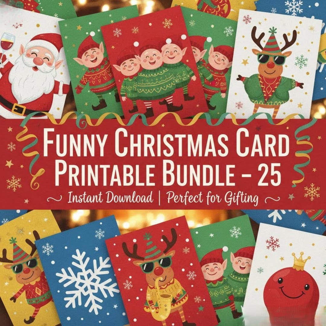 25 Funny Christmas Cards Printable Bundle Digital Download - Etsy