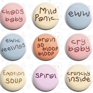 Barely Holding On Button Pins | Pastel Mental Health Chaos Pins | Anxiety Humor