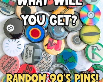 Mystery Button Pins - 90's Surprise | Random Retro Grab Bag | Y2K Collectible